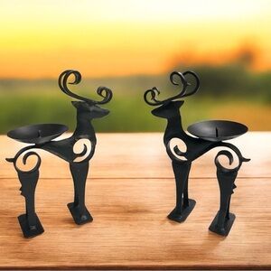 Set of 2 Reindeer Deer Candle Holders Votive Tealight Pillar